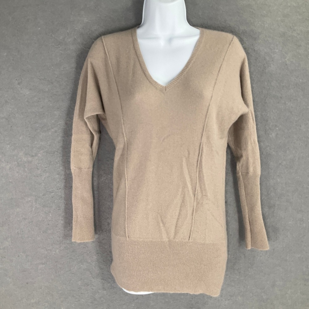 Saks Fifth‎ Avenue Cashmere V Neck Dolman Sleeve Sweater Beige Womens Sz XS